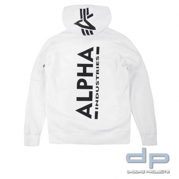 Alpha Industries Back Print Hoody Sweat in Weiß und Rot Größe: 3XL