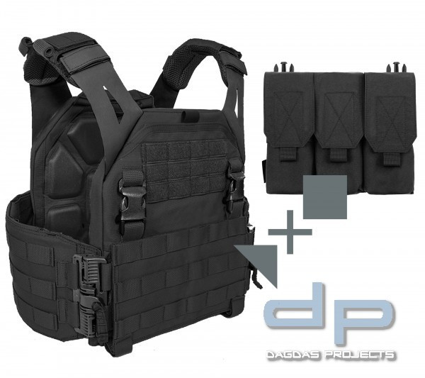 WARRIOR LOW PROFILE PLATE CARRIER V1 + WARRIOR TRIPLE COVERED M4 MAG POUCH SET IN VERSCHIEDENEN FARB