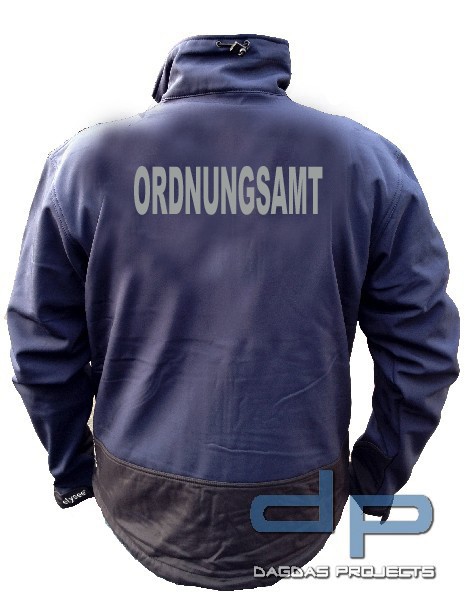 Behörden Softshell Jacke blau/schwarz ORDNUNGSAMT, Gr. L, mit kleinem Mangel in der Bedruckung &quot;U&quot;